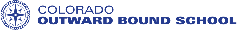 The image displays the logo of the Colorado Outward Bound School. The logo features a circular design with a compass rose in the center, surrounded by a rope-like border. The text "COLORADO OUTWARD BOUND SCHOOL" is written in a dark blue color. The background is black.